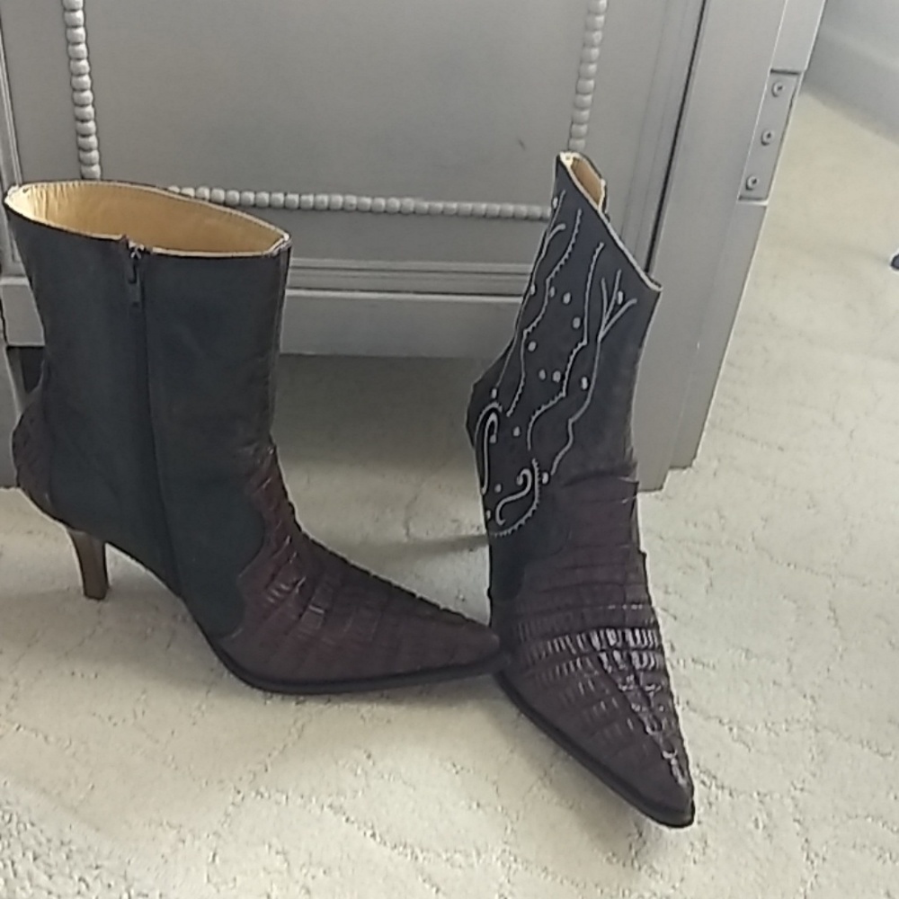 Another darker pair of western leather dress boots